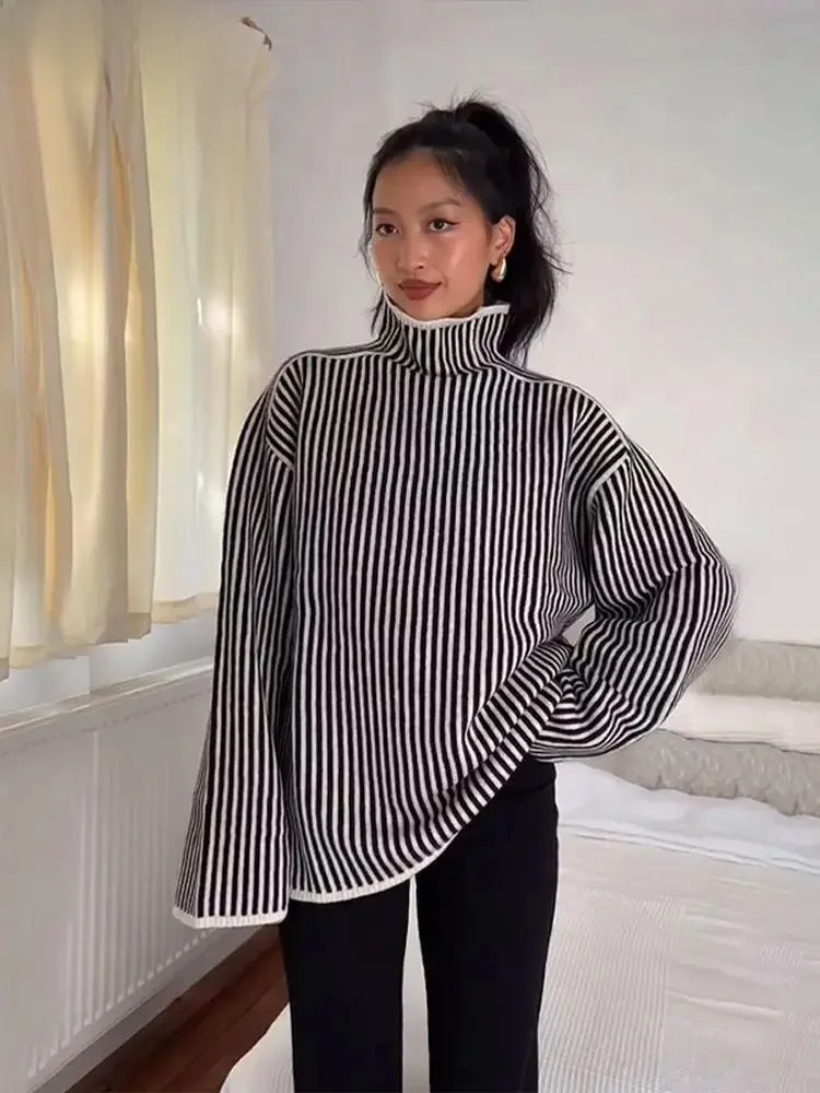 

Ele Women's Striped Turtlene Sweater Faion Loose Fit Autumn 2024 Other Material 00% Ladies Knitwear