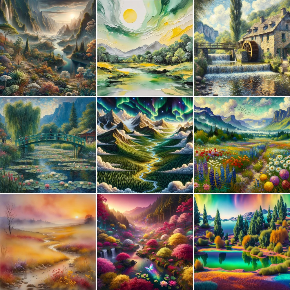 Landscape Wonderful Nature Pre-Printed Cross-Stitch DIY Embroidery Set Handicraft Hobby Knitting Painting Room Decor Magic Floss