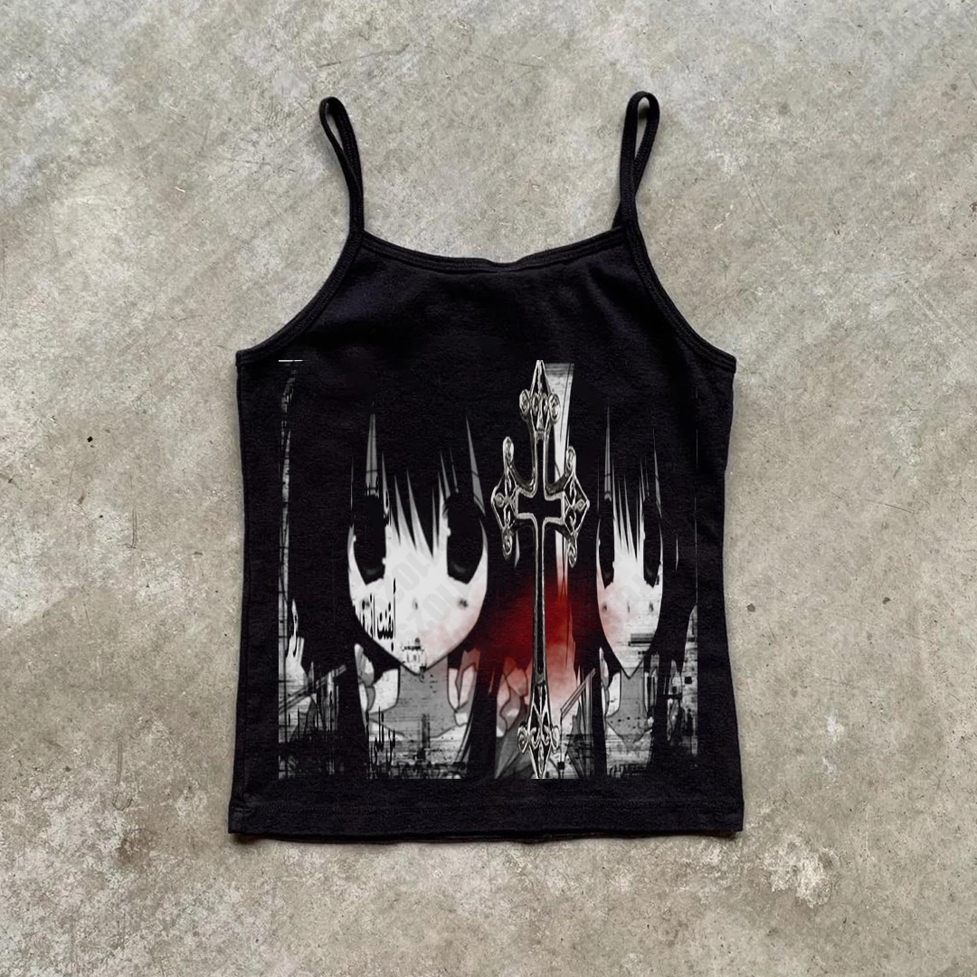 Vintage Y2k Top Lettera Stampa grafica Grunge Crop Top Punk Slim Crop Top 2000s Canotta Baby Tee Emo Girl Canotta Abiti femminili