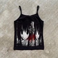 Vintage Y2k Top Letter Graphic Print Grunge Crop Top Punk Slim Crop Top 2000s Tank Top Baby Tee Emo Girl Camisole Female Clothes