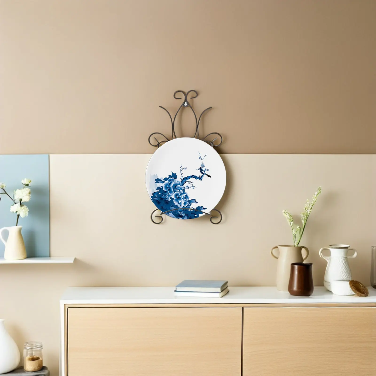 2Pcs Iron Wall Mounted Plate Stand Decorative Black Matte Finish Heavy Duty Picture Frame Easel Plate Display Rack for China
