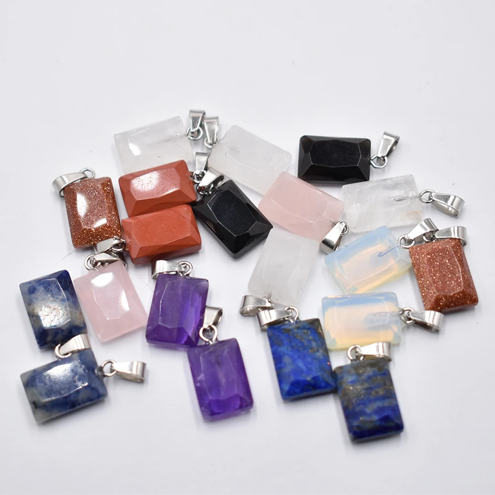 Großhandel 20 Stück/Lot geschliffene 10x14mm Naturstein Amethyst Rosenquarz Anhänger DIY Charm für Schmuckherstellung Kostenloser Versand – Detail 2