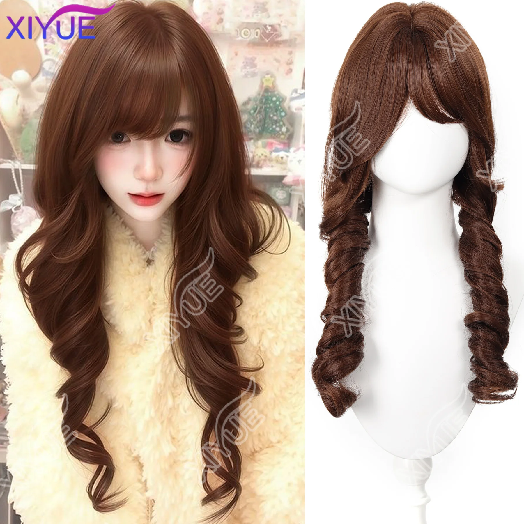 XIYUE Jellyfish Roll Princess Head Short Horns Sweet Cute Lolita Wig Sideburns Double Ponytail Party Halloween synthetic Wig