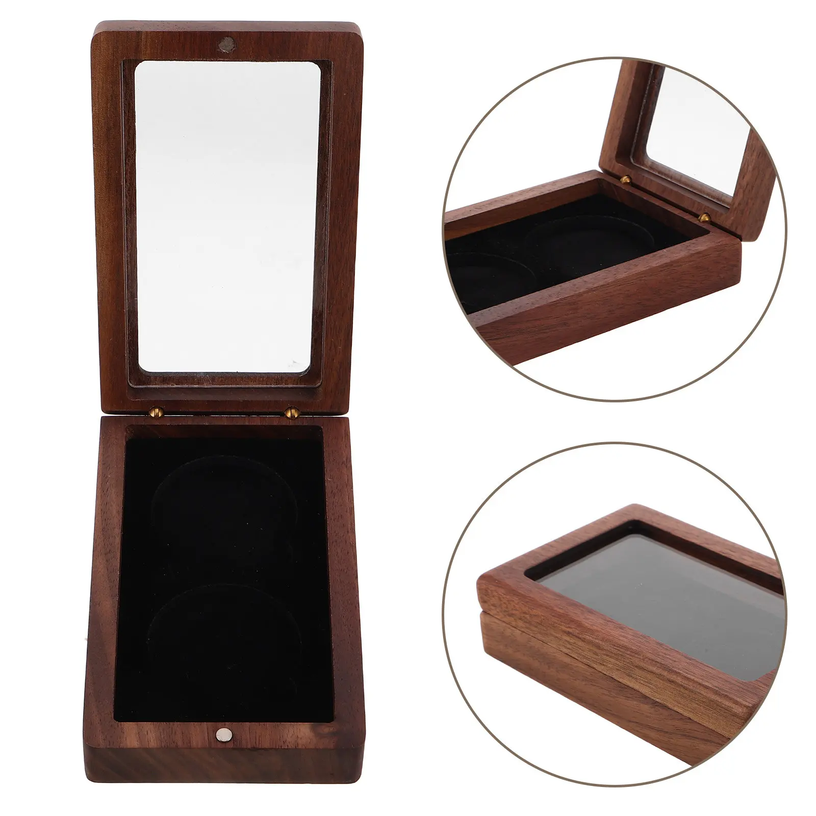 

Black Walnut Wood Challenge Coin Display Holder Wood Case, Dual Slots Storage Presentation Box For Medal And Badge Collection