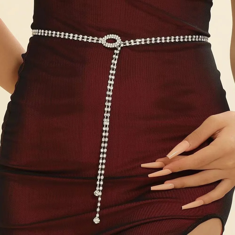 Cinturón de Cadena con Pedrería para Mujer, Cinturón Decorativo Plateado Brillante, Cinturón de Cintura Grande para Bodas y Fiestas