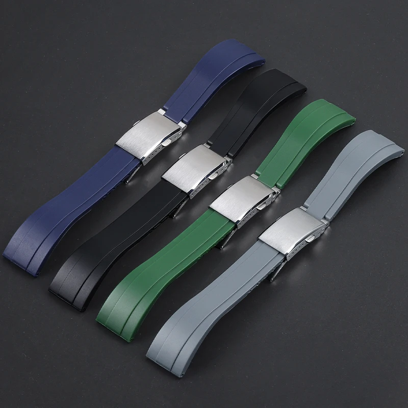 20mm Silicone Strap for Rolex Daytona Submariner Folding Buckle Watchband for Seiko Rubber Sport Bracelet for Casio Wristband