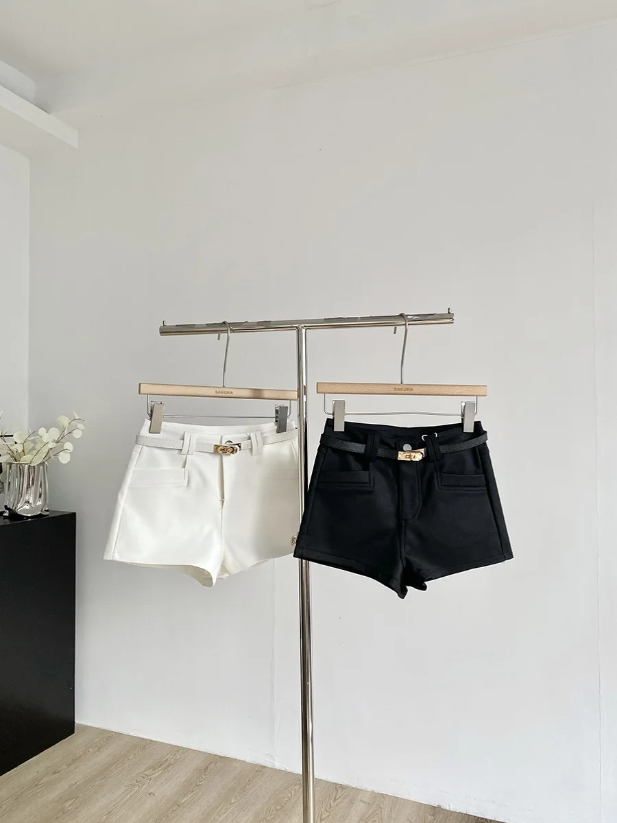 High Waist Suit Short Pants Women's Casual Pure Color Summer 2025 New Korean Version Simple Match Wide Leg Hot Pants