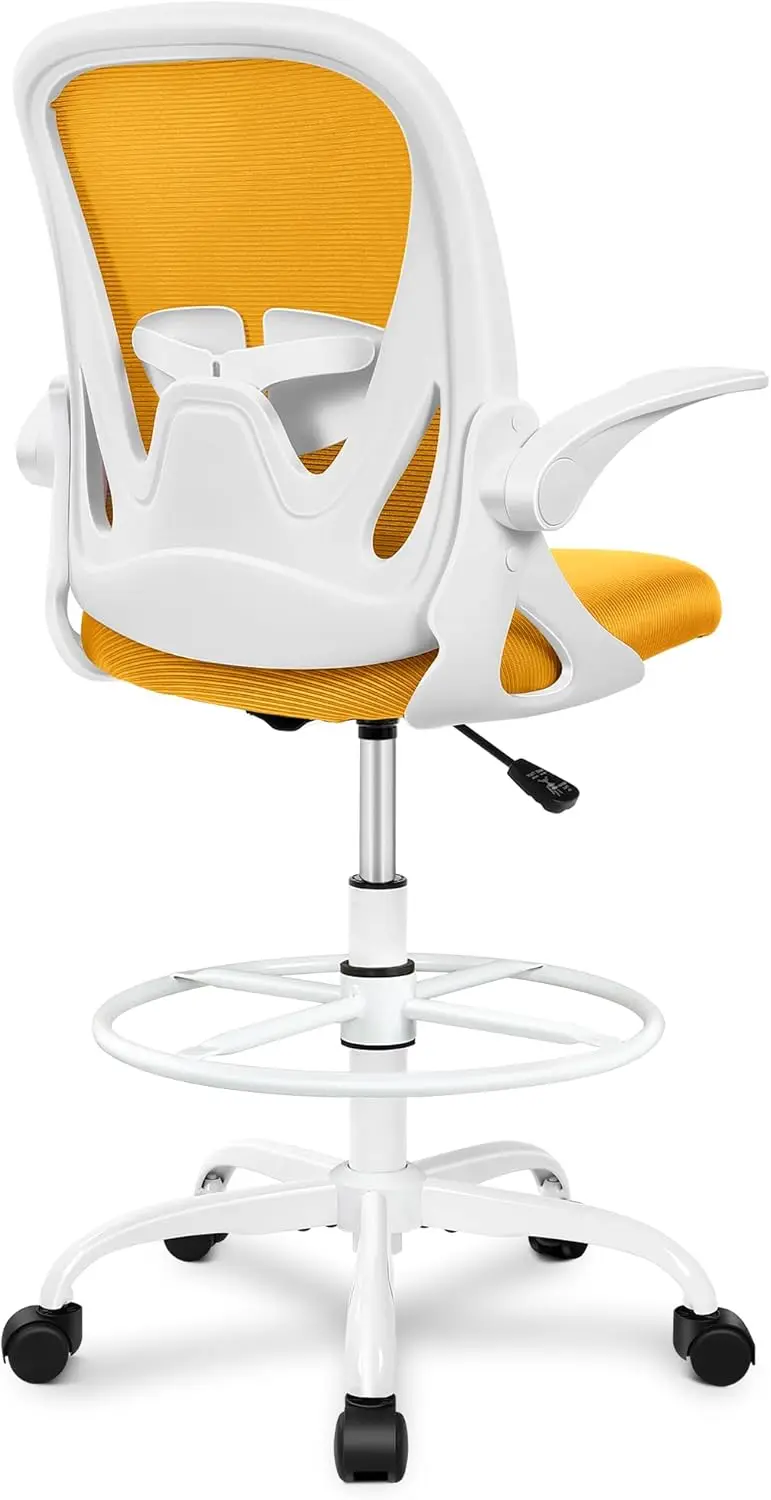 A high office chair with flip armrests for drawing, ergonomic computer upright office chair with lumbar support