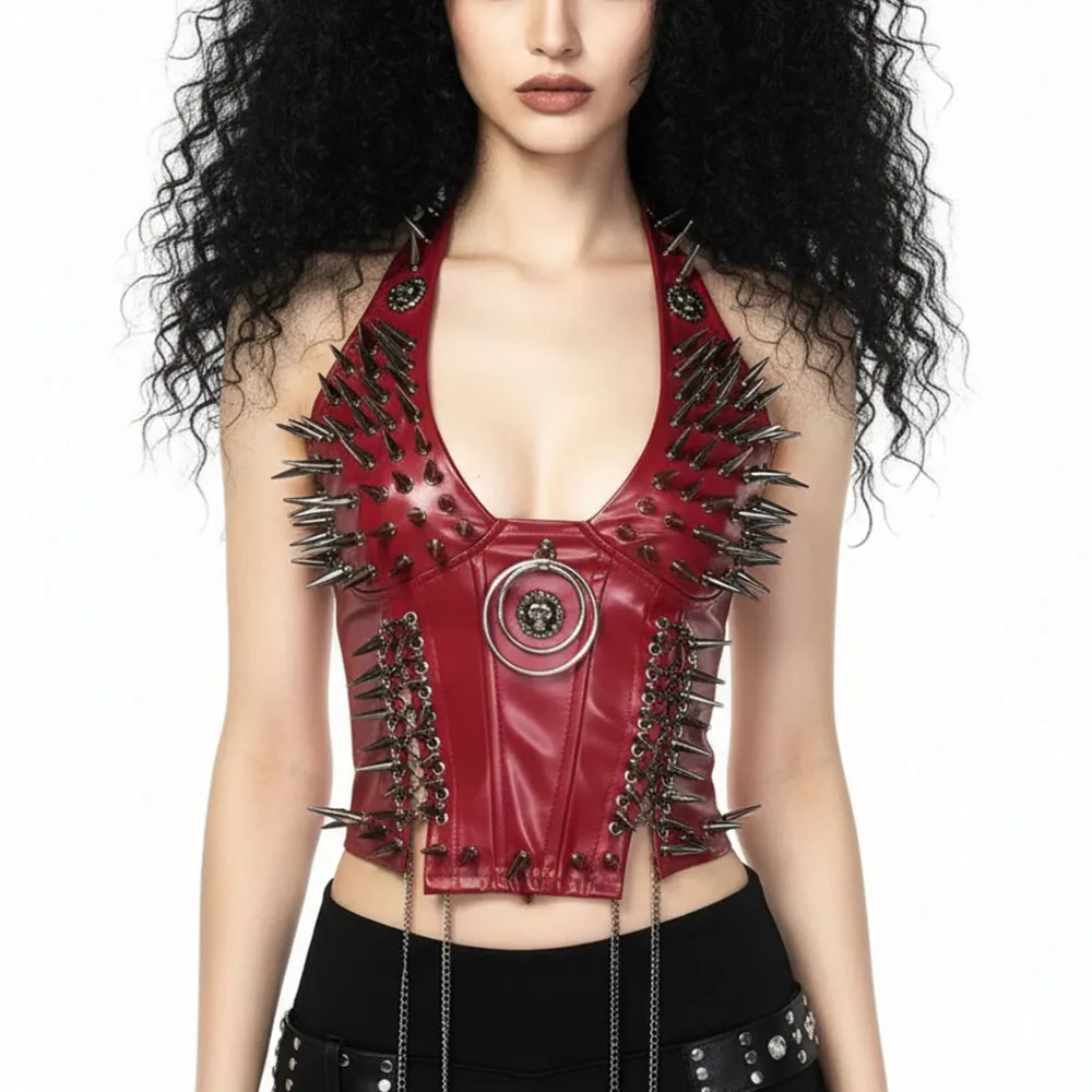 

Готические топы-халтеры в стиле Харадзюку с заклепками и шипами, панк-рок, Y2K, для рейвов, готика, э-гёрл, эмо, гранж, кавай, 90-е