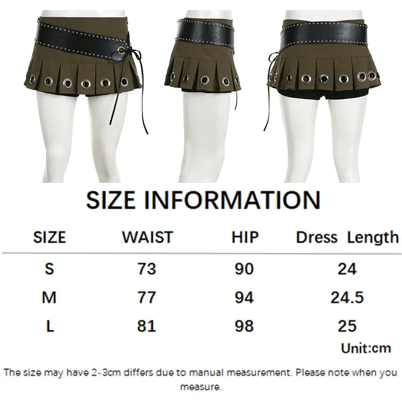 2024 Summer Sexy Slim A-Line Pleated Skirt With Sashes PU Belt Low-Waisted Punk Style Super Mini Lace-up Skirts Women