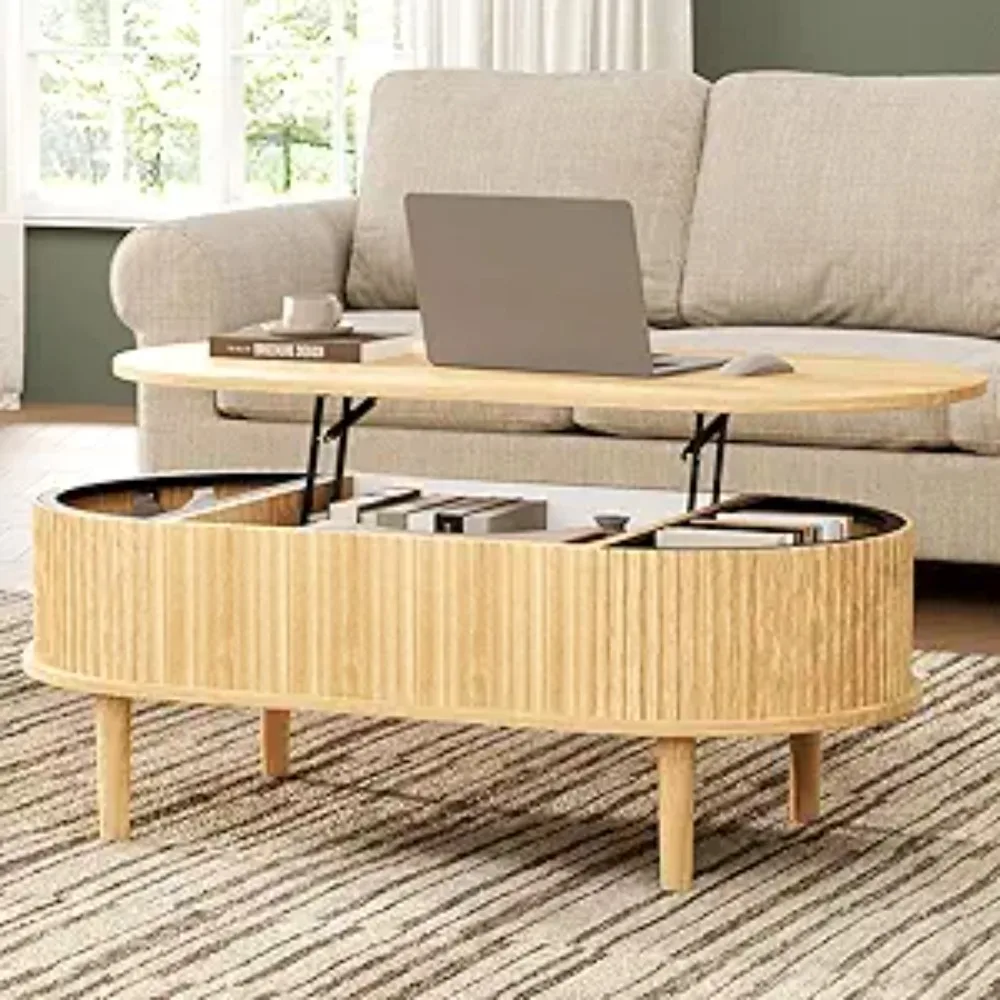 

Fluted Lift Top Coffee Table, 39" Black Modern Oval Coffee Table with Storage, Hidden Compartment & Fully Assembled C