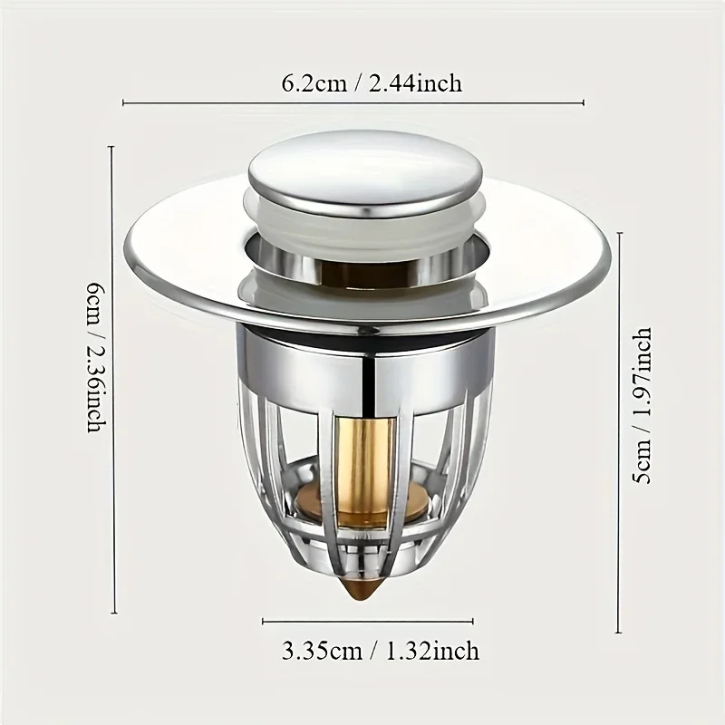 Rebound drain plug filter basin pop-up chrome sink universal filter with hair catcher bathroom sink drain plug easy to push