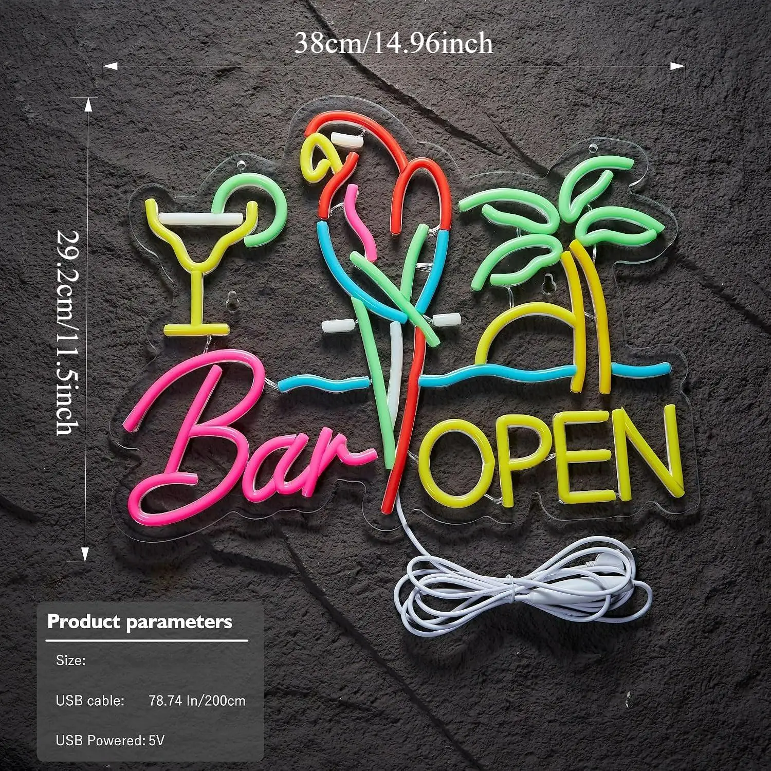 Parrot Bar Open Neon Sign USB Dimmable LED Lights For Pub Restaurant Man Cave Party Business Home Wall Art Decor Signboard Light view 5