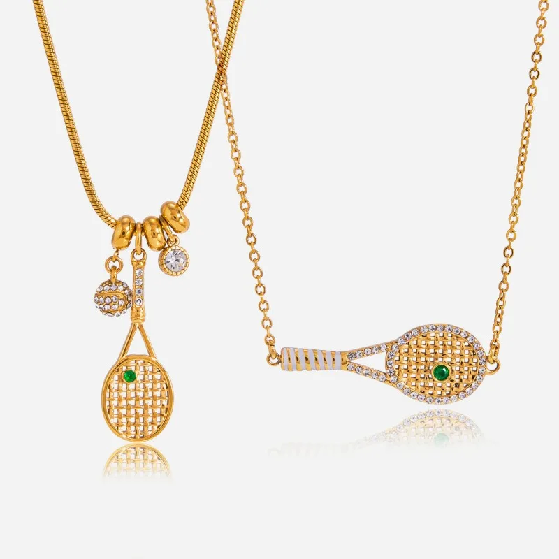

Minar Funny Shiny CZ Cubic Zirconia Battledore Pendant Necklaces for Women Waterproof 18K Gold PVD Plated Titanium Steel Chokers