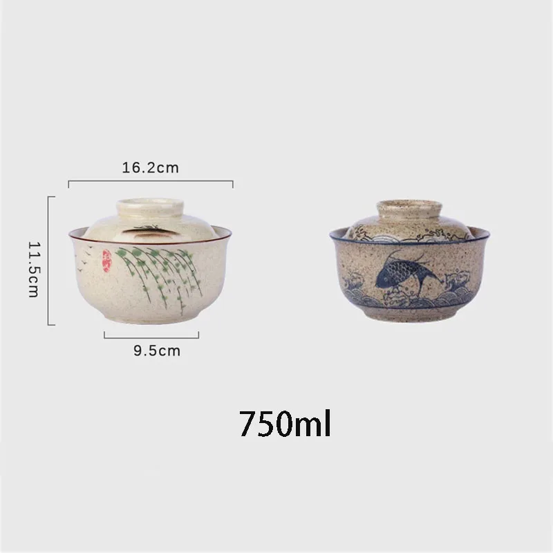 6.5inch Japanese Style Ramen Bowl With Lid Ceramic Instant Noodle Bowl For Soup Rice Noodle And Porridge Kitchen Tableware