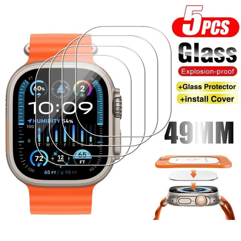 

5Pcs Tool Easy Install Tempered Glass Screen Protector For Apple Watch Ultra 49mm Accessories HD Film iWatch Ultra