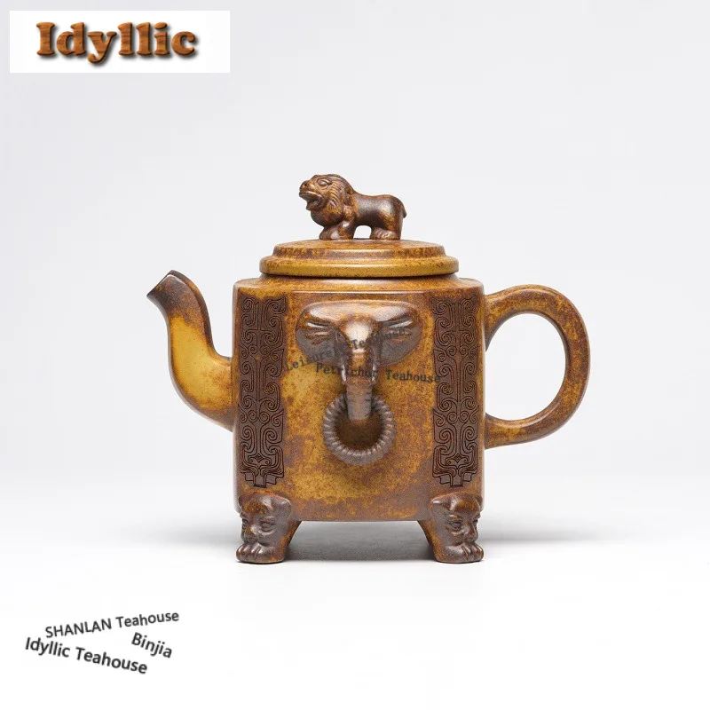 

430ml Elegant Yixing Purple Clay Teapot Handmade Octagonal Pot Raw Ore Wood-fired Porcelain Mud Kettle Zisha Teaset Tea Services