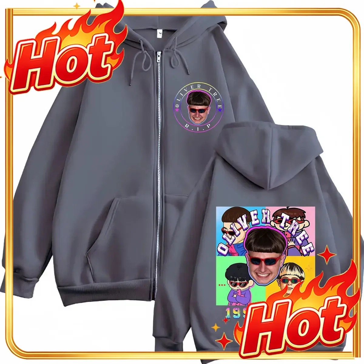 Oliver Tree Pop Rock Music 2026 Print Zipper Hoodie Men Women Hip-hop Fashion Sweatshirt Long Sleeves Loose Casual Zip Up Jacket