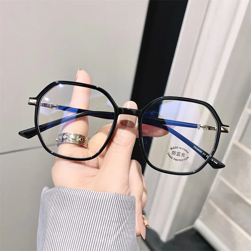 Fashion Style Women Glasses Frame Polygon Shape TR90 Material Decorative Glasses Blue Light Blocking Female Eyeglass