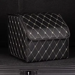 1pc 30cm Car PU Leather Trunk Storage Box, Portable Foldable Storage, Car Multi-purpose Storage, Car Trunk Bag, Car Storage Box