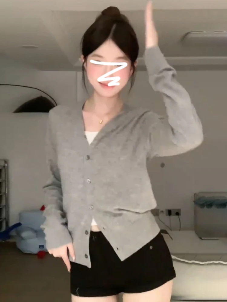 Ele ey V-Ne Maglia Jaet Sciolto Lungo Sve Capispalla da donna Cardigan Sle Autunno Inverno Faion Sweet Sle