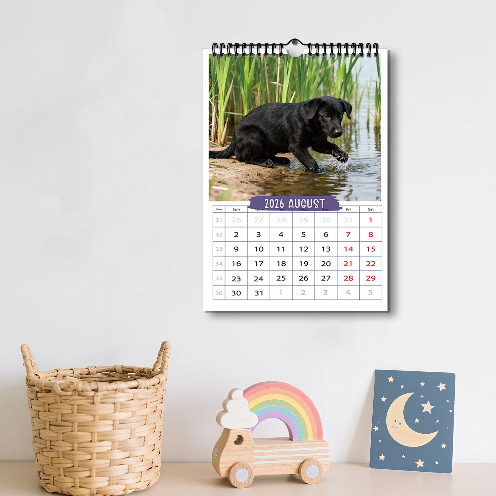 ปฏิทินสุนัขสีดำและมีพลังที่น่ารัก 1 ชิ้น เหมาะสำหรับการตกแต่งห้องนั่งเล่น เหมาะสำหรับคนรักสัตว์เลี้ยงที่มีความเสถียรทางอารมณ์