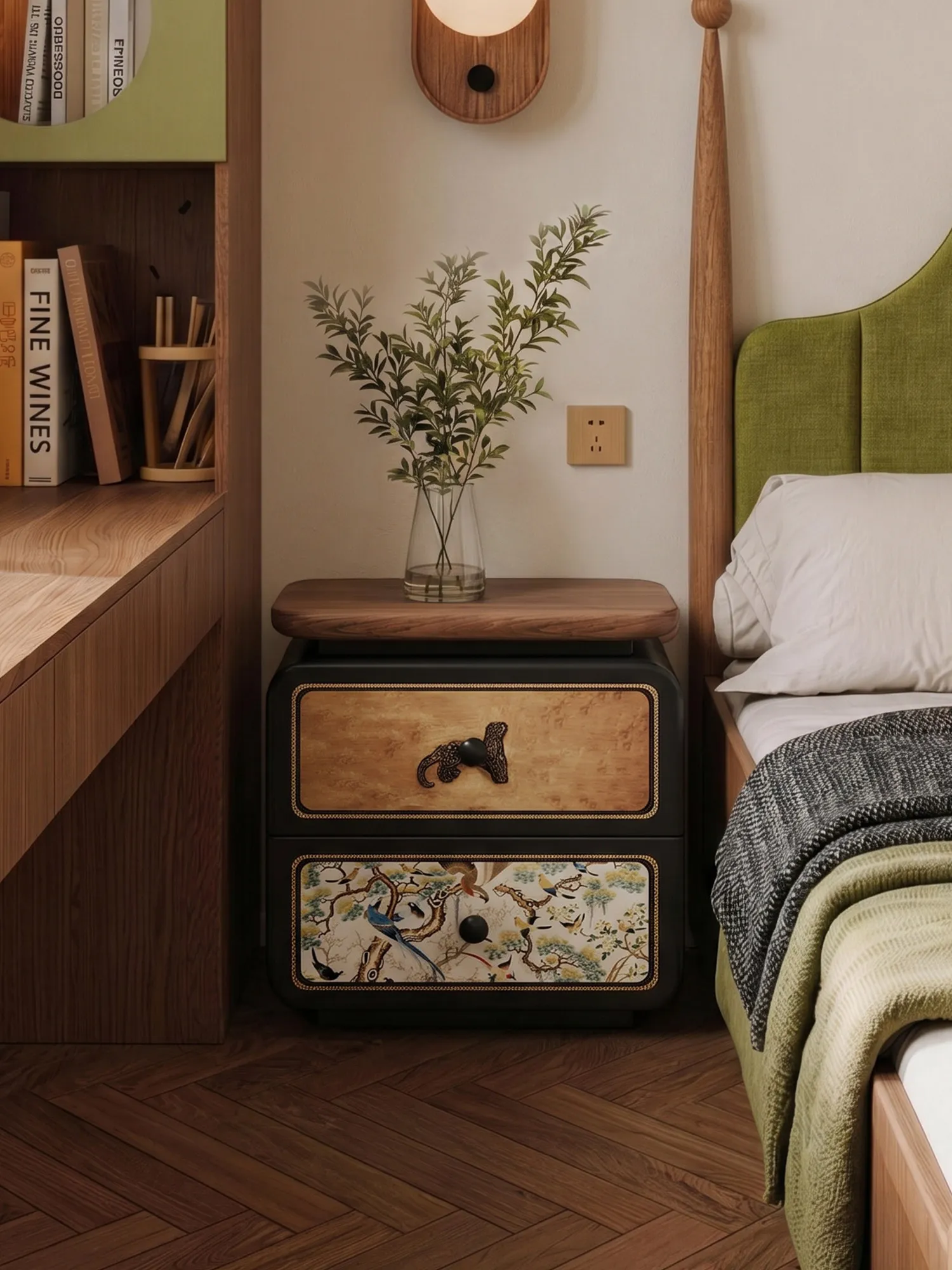 New high-end bedside table medium antique light luxury high-end home bedroom small bedside storage locker