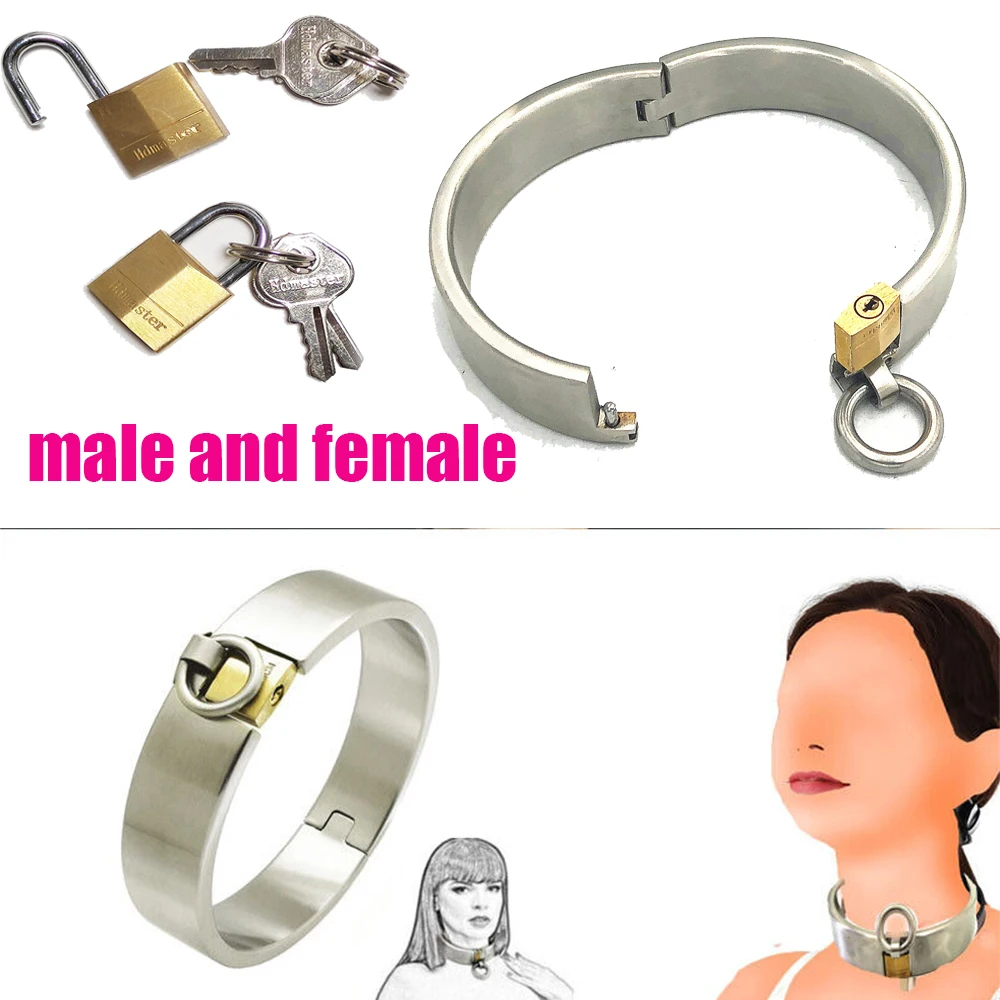 Heavy Stainless Steel Neck Collar with Ring Fetish Restraint BDSM Bondage Metal Lockable Choker Sex Toys For Couples