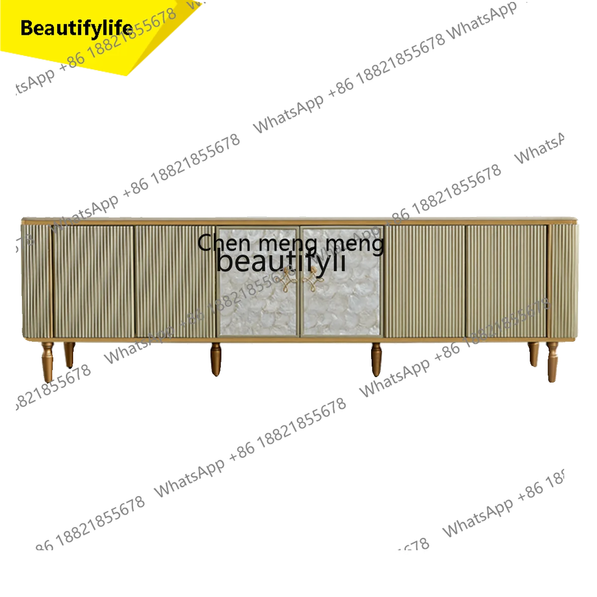 

2003 Modern light luxury TV cabinet home living room champagne gold floor locker home storage cabinet