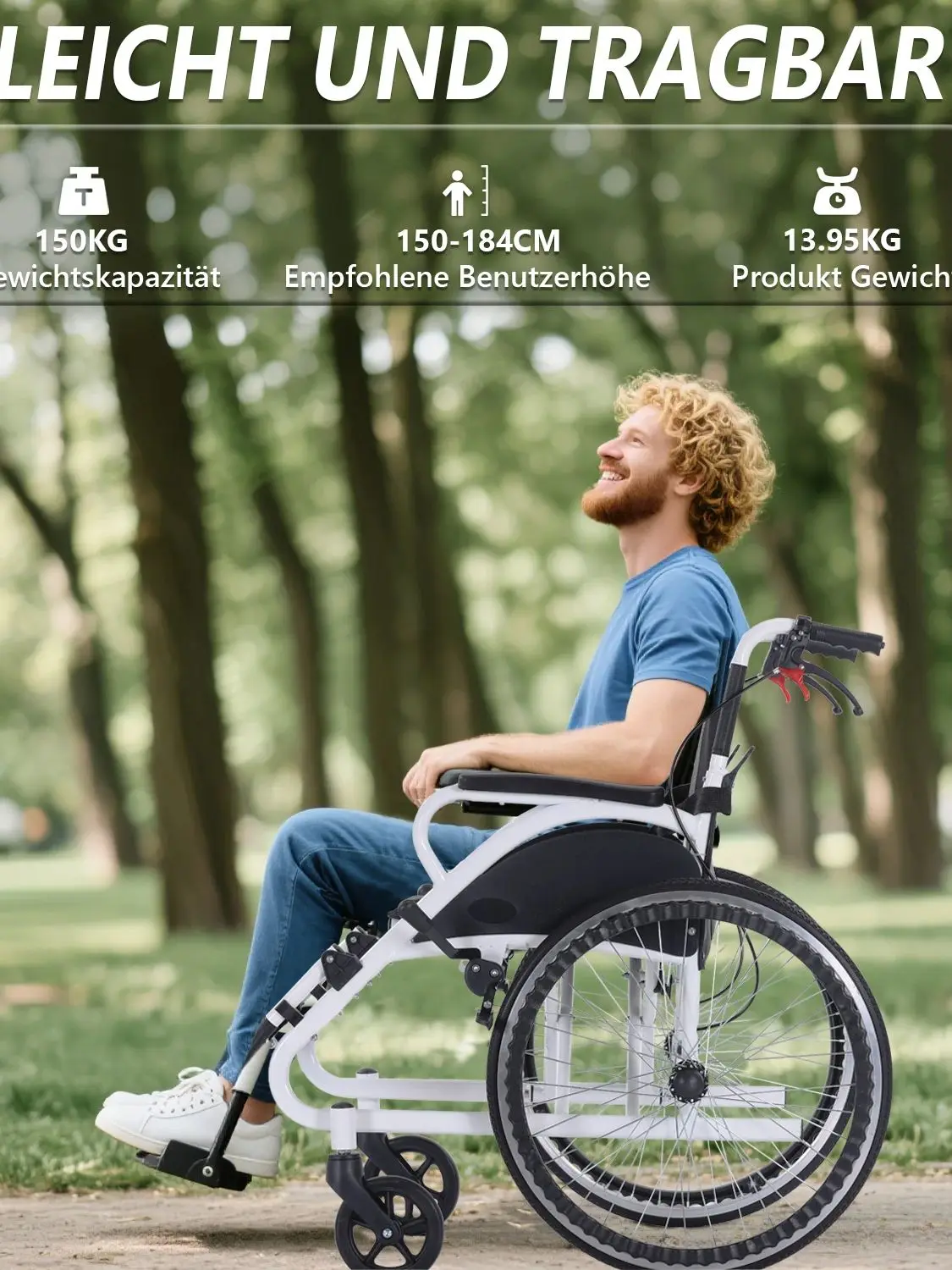 Draagbare opvouwbare rolstoel met duwstang |   Snel opvouwbaar voor autoreizen en buitengebruik |   Lichtgewicht en compact ontwerp - afbeelding 2