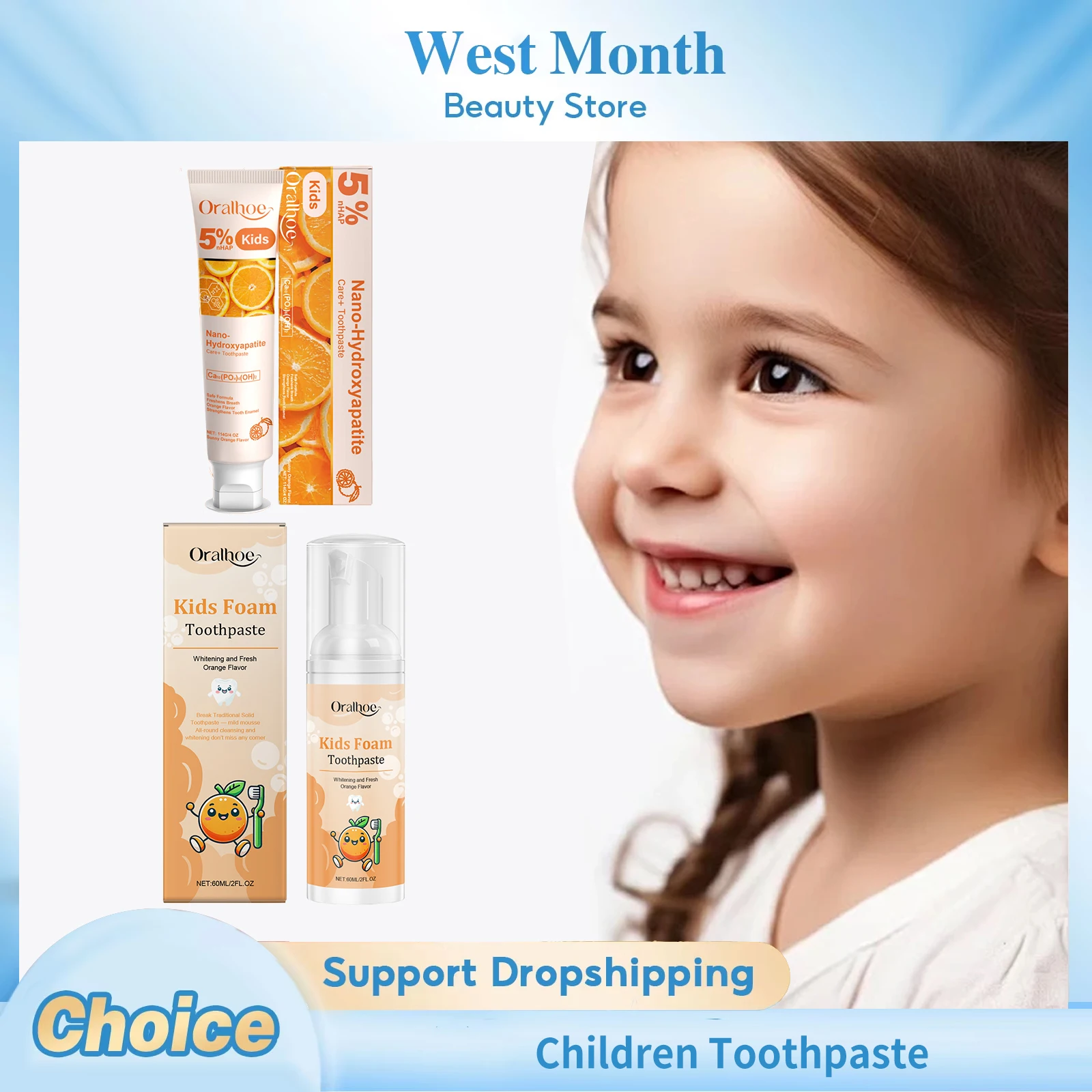 Children Toothpaste Sweet Orange Flavor Oral Cleansing Whitening Anti Cavity Teeth Stains Freshen Breath Kids Care Mousse Foam