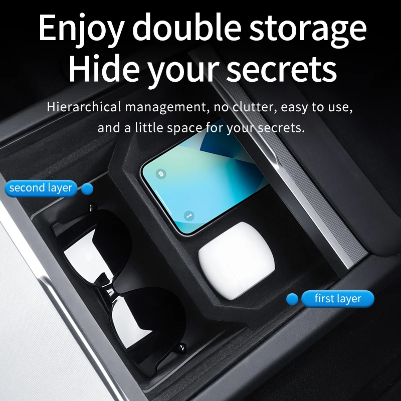 Car Armrest Privacy Storage Box Plush Liner for Tesla Model 3 Highland Model Y Juniper Model YL Central Console Hidden Organizer - view 3