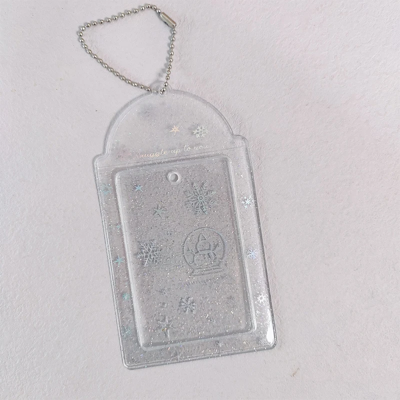 Держатель для фотокарт со снежинкой, блестящий прозрачный идол, 3-дюймовые рукава для фотокарт, ПВХ, студенческий идентификатор, автобус, чехол для карт, брелок, сумка, подвеска
