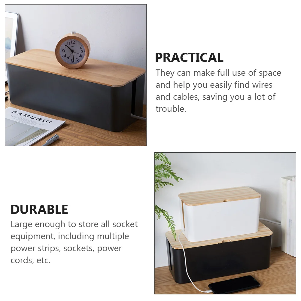 Socket Storage Box Cable Organizer Durable Plastic Wood Material Desk Office Use Clutter Free Wire Management Socket Storage Box