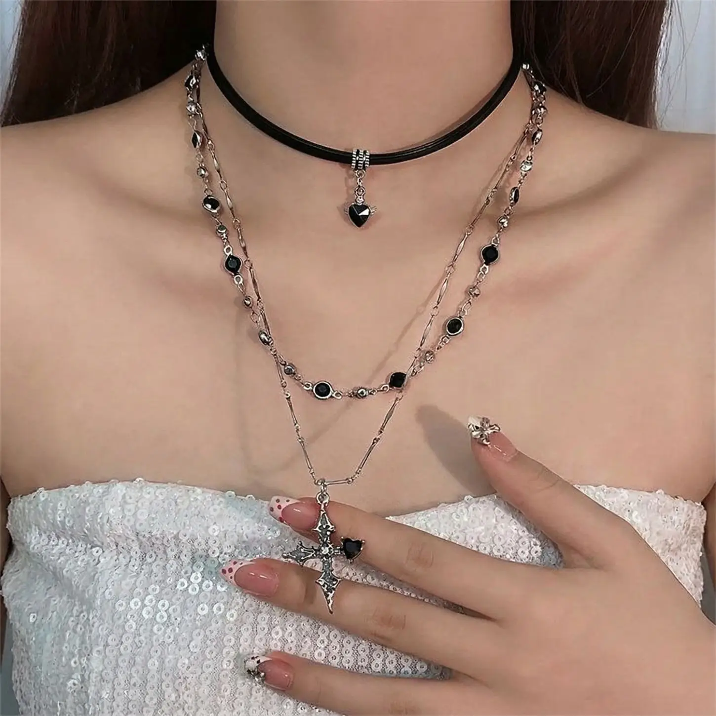 Sweet and Cool Babes Love Necklace Women's Collarbone Chain Multi-layer Three-layer Stacked Neck Chain Collar
