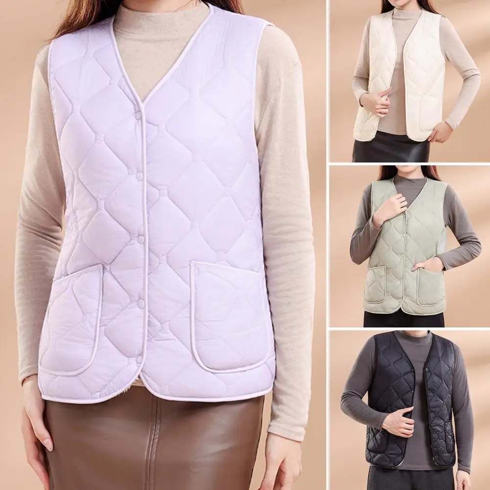 

Lightweight Winter Vest for Women Stylish Women's Winter V-neck Waistcoat with Velvet Lining Pockets Single Breasted for Weather