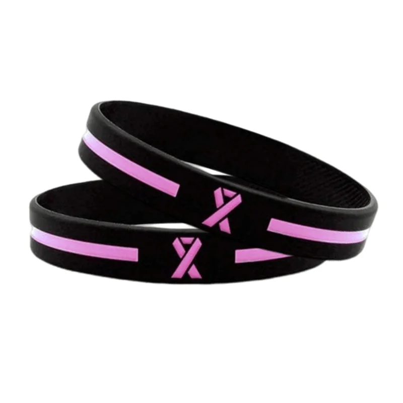 PHILE-36 قطعة أساور التوعية بسرطان الثدي العناصر السائبة اكسسوارات بسيطة الوردي الشريط سيليكون الأساور