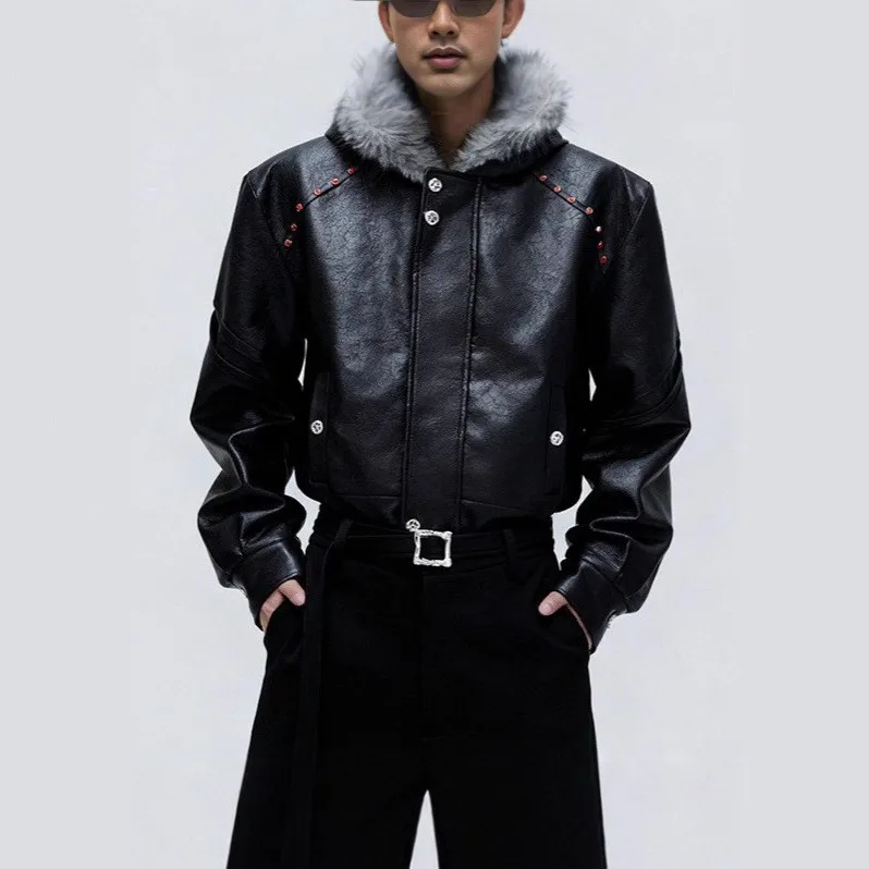 

Men's Double-Sided Wear Mountain Eagle Faux Fur Collar Thiened Fce Lined ort Wide Cotton Jaet Winter Coat