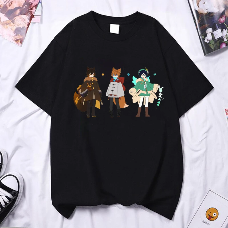 Anime Genshin Impact Print T-Shirts Cosplay Women T-shirt Streetwear Graphic Girls Clothing Tee Harajuku Unisex Tops Clothes Y2k