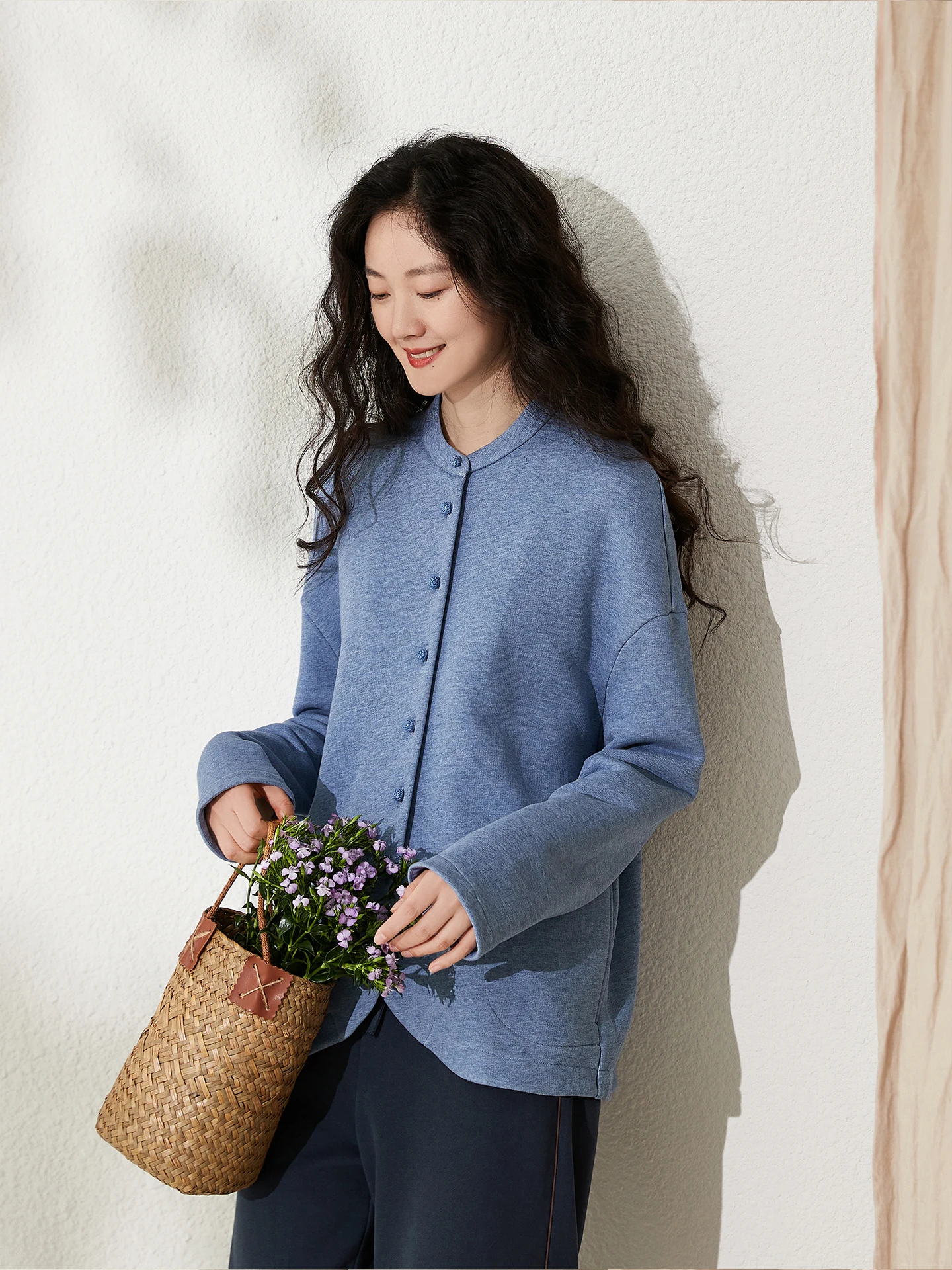 

Новый женский вязаный кардиган из 100% хлопка, мягкий, синий, простой, с длинными рукавами, весна-осень