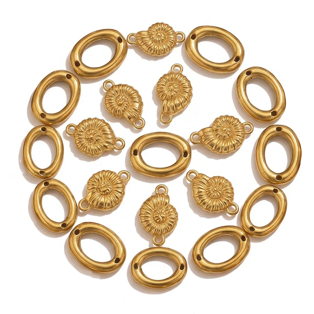 5 connecteurs ovales en forme de coquillage en acier inoxydable plaqué or pour la fabrication de colliers et bracelets DIY, fournitures et composants en gros