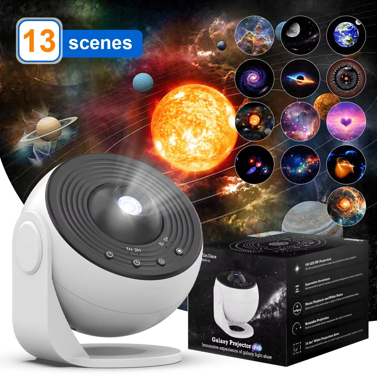 PRO Upgrade HD Galaxy Projector , Timer Funtion Adjustable Focal Length Planetarium 13 IN 1 Night Light for Bedroom Gift