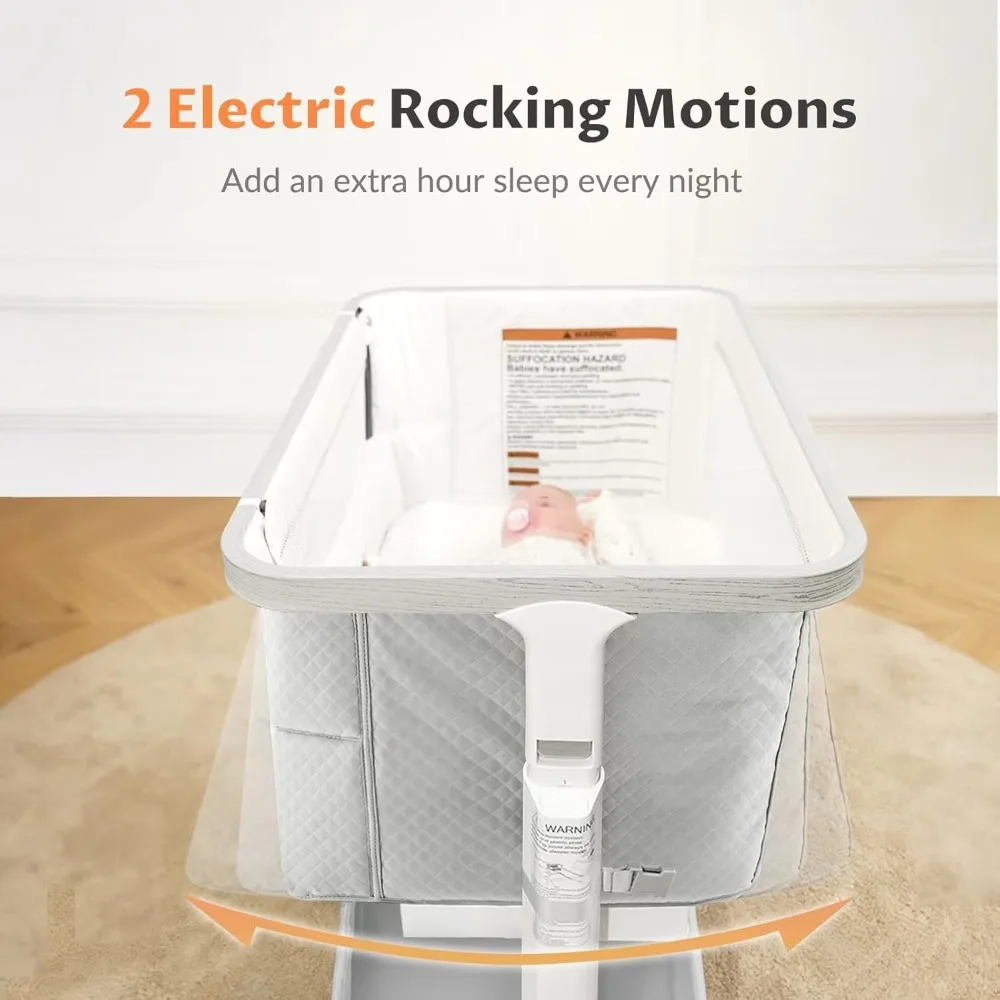 Rocking Bassinet for Baby Electric Bassinet Bedside Sleeper 2 Rocking Motion Baby Crib for Newborn Baby 5 Height Adjustable