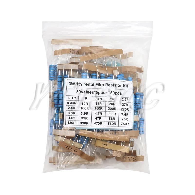 150PCS 300PCS 1/2W 1W 2W 3W Resistance 1% Metal Film Resistor Assortment Kit Set 30values 1R~750R 1K~820K Ohm