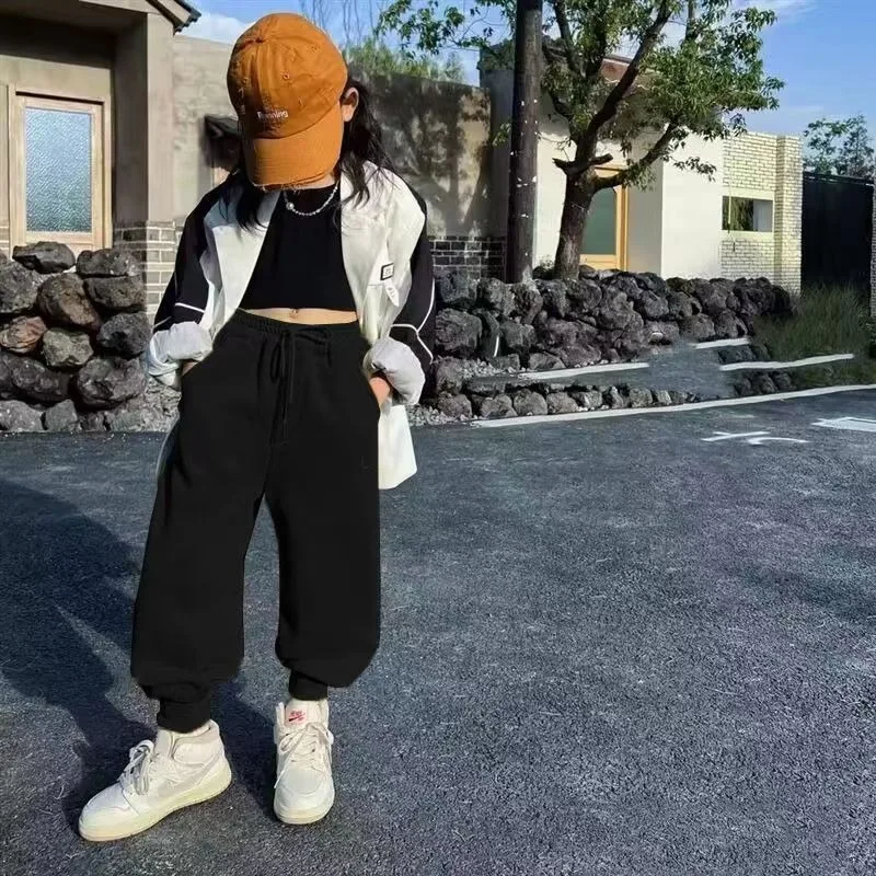 Trendy Autumn/Winter Fleece-Lined Girls' Sweatpants Stretchy Thermal Pants for Tween (Sizes 8-14) One-Piece Warm Fleece Lining