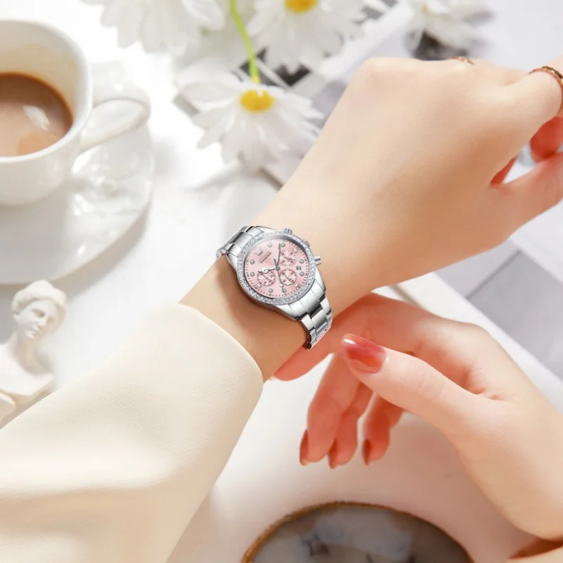 OLEVS 9909 zegarek kwarcowy dla kobiet luksusowy elegancki wielofunkcyjny zegarek na rękę chronograf wodoodporny wysokiej jakości zegarek damski prezent