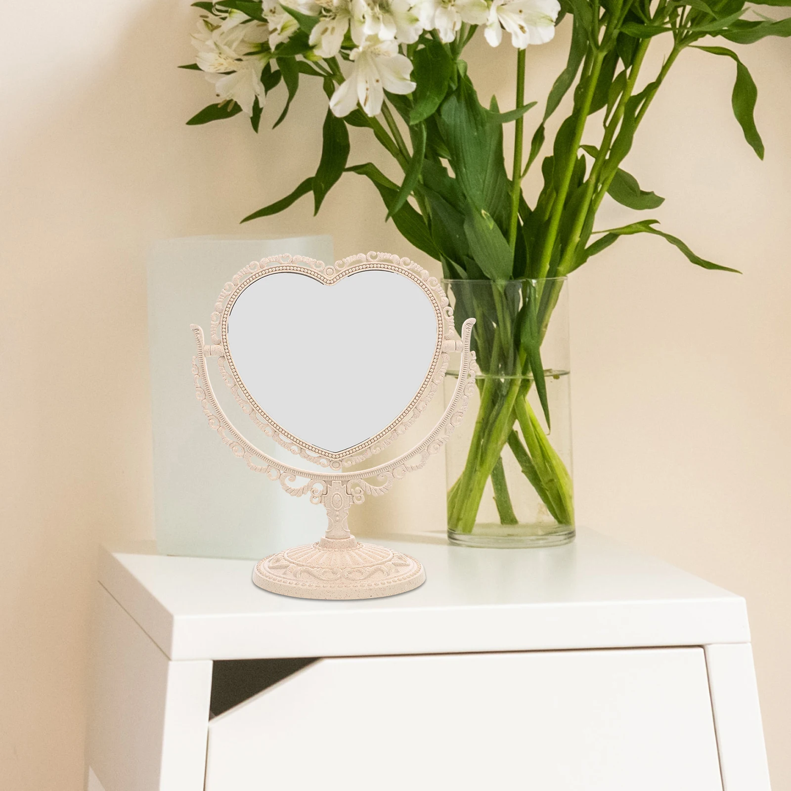 

Vanity Mirror Magnifying Heart for Desk Rotating Make up Makeup Desktop Countertop Mirrors LED