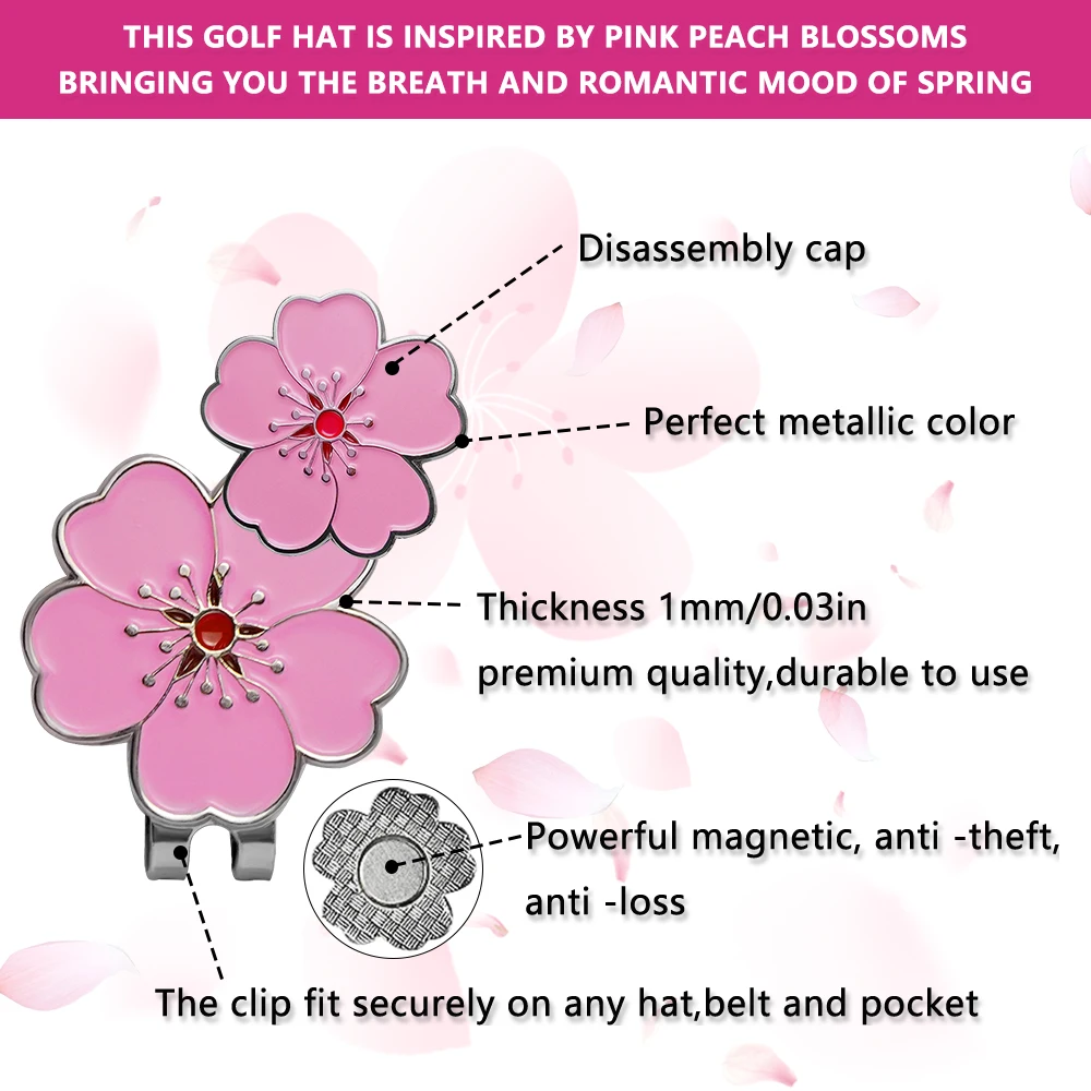 Caiton Rose Flower Golf Cap Clip with Strong Magnet, Anti-Rust Durable Marker, Securely Attaches to Hats or Belts