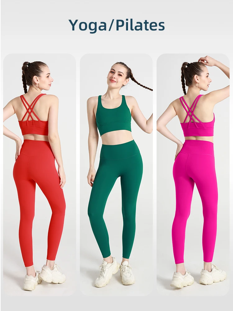 2024 New 2 Piece Yoga Clothes Women\'s Tracksuit Quick Dry Set Breathable Fitness Suit Fitness Clothing Sports Bra Leggings Suit