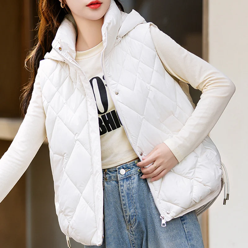 Tous les mathématiques col montant coton gilet femmes printemps automne Chic à capuche noir sans manches coton gilet femme fermeture éclair dessus chaud Mujer